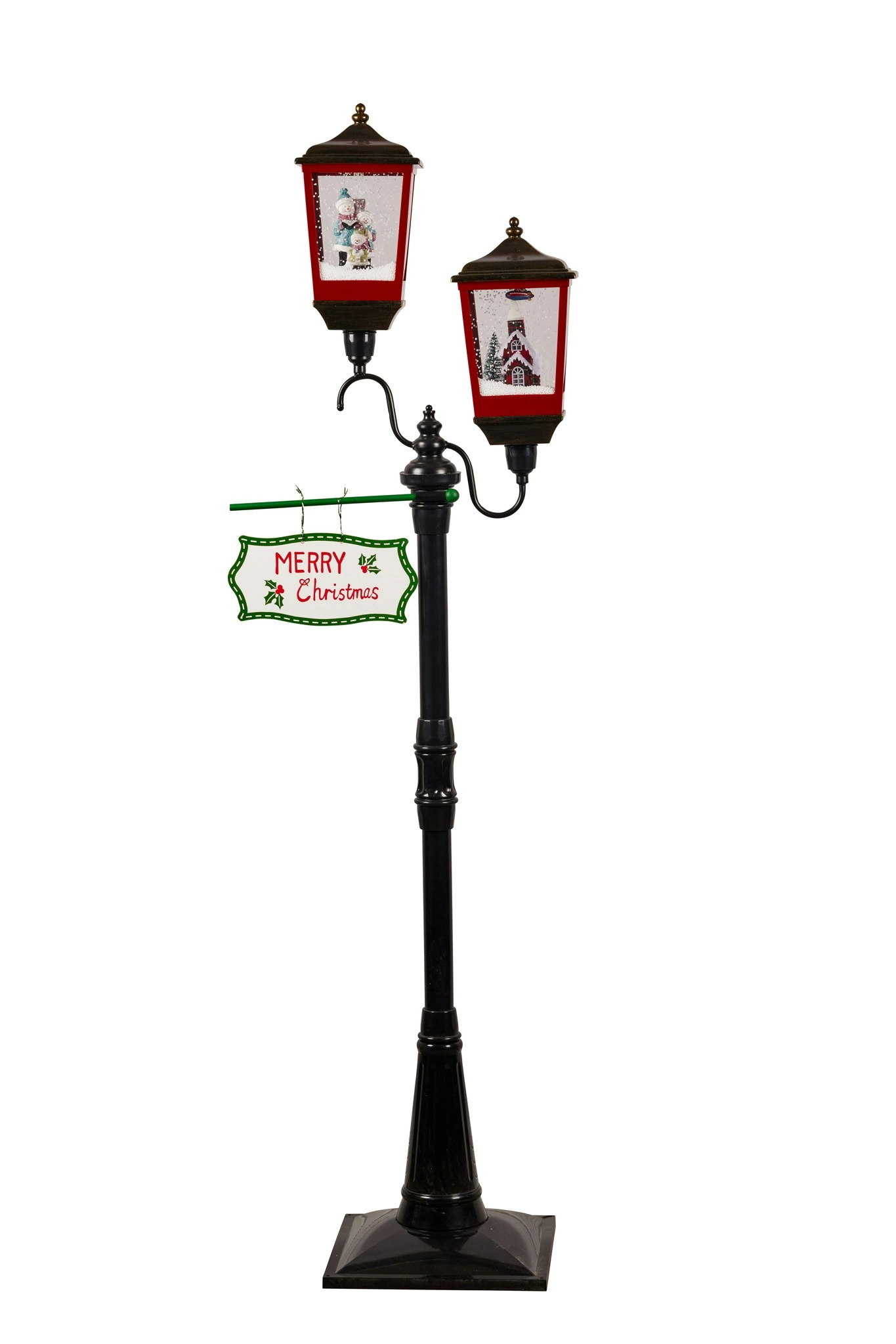 Swishmas 195cm Christmas Lamp Post with Lights Music & Snow - Black