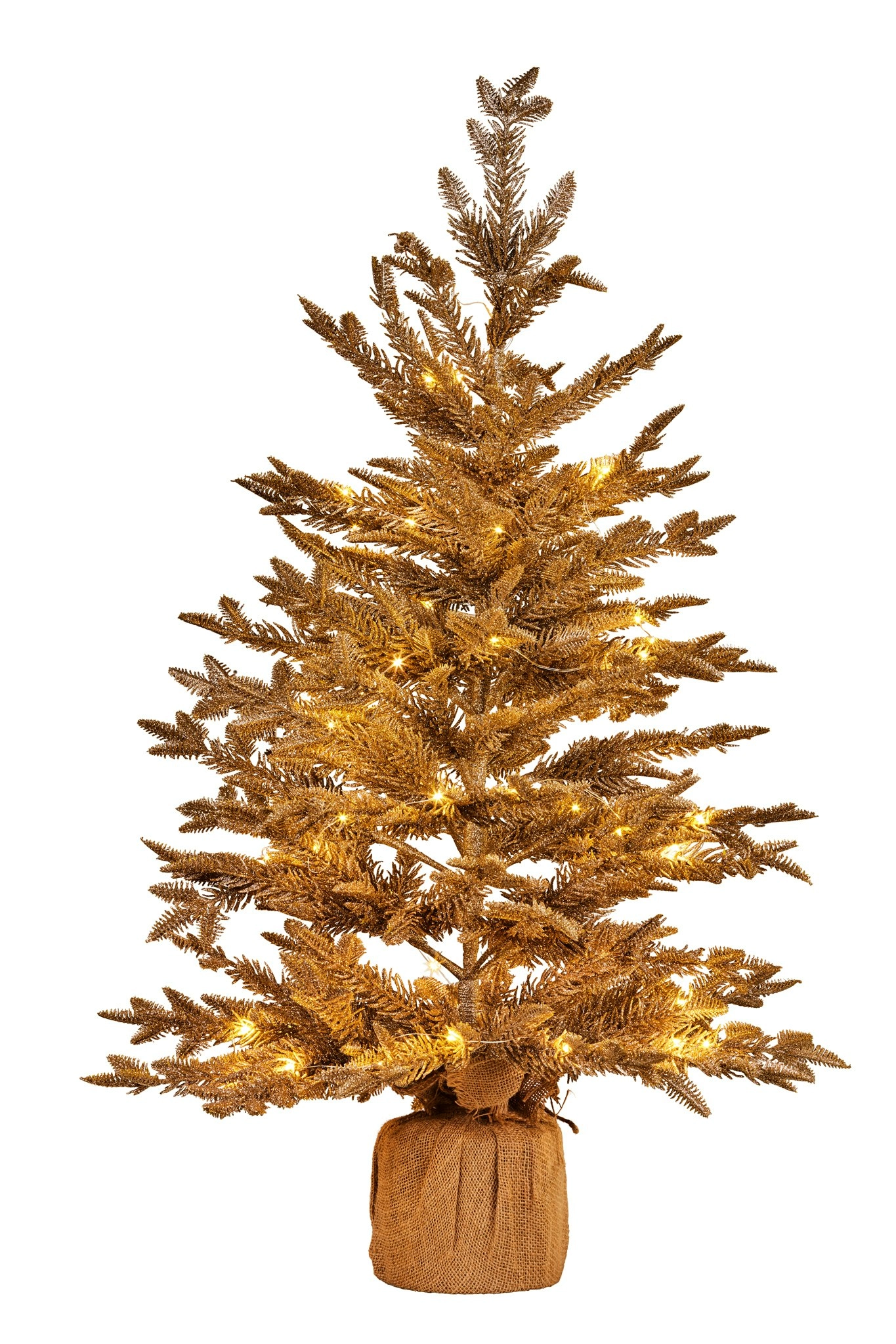 3ft Christmas Tree with Lights - Gold Fir in Hessian Base