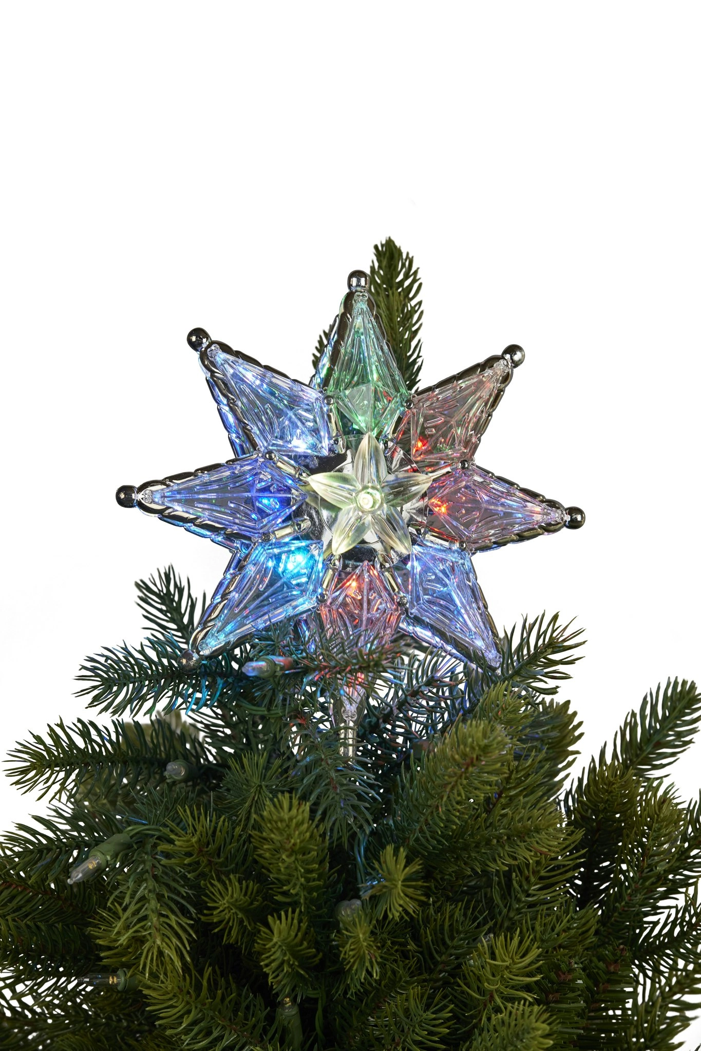 Christmas Tree Topper with Colour Lights - Clear Star