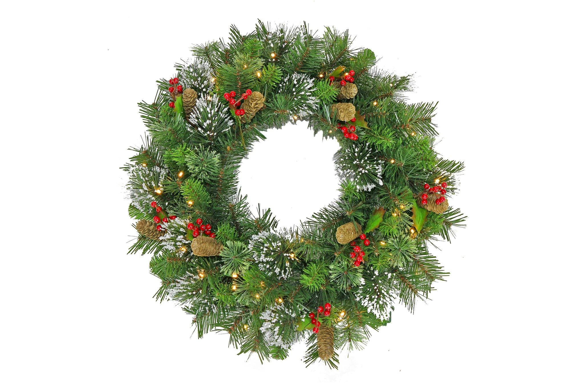 Christmas Wreath with Lights - 61cm Wintry Pine