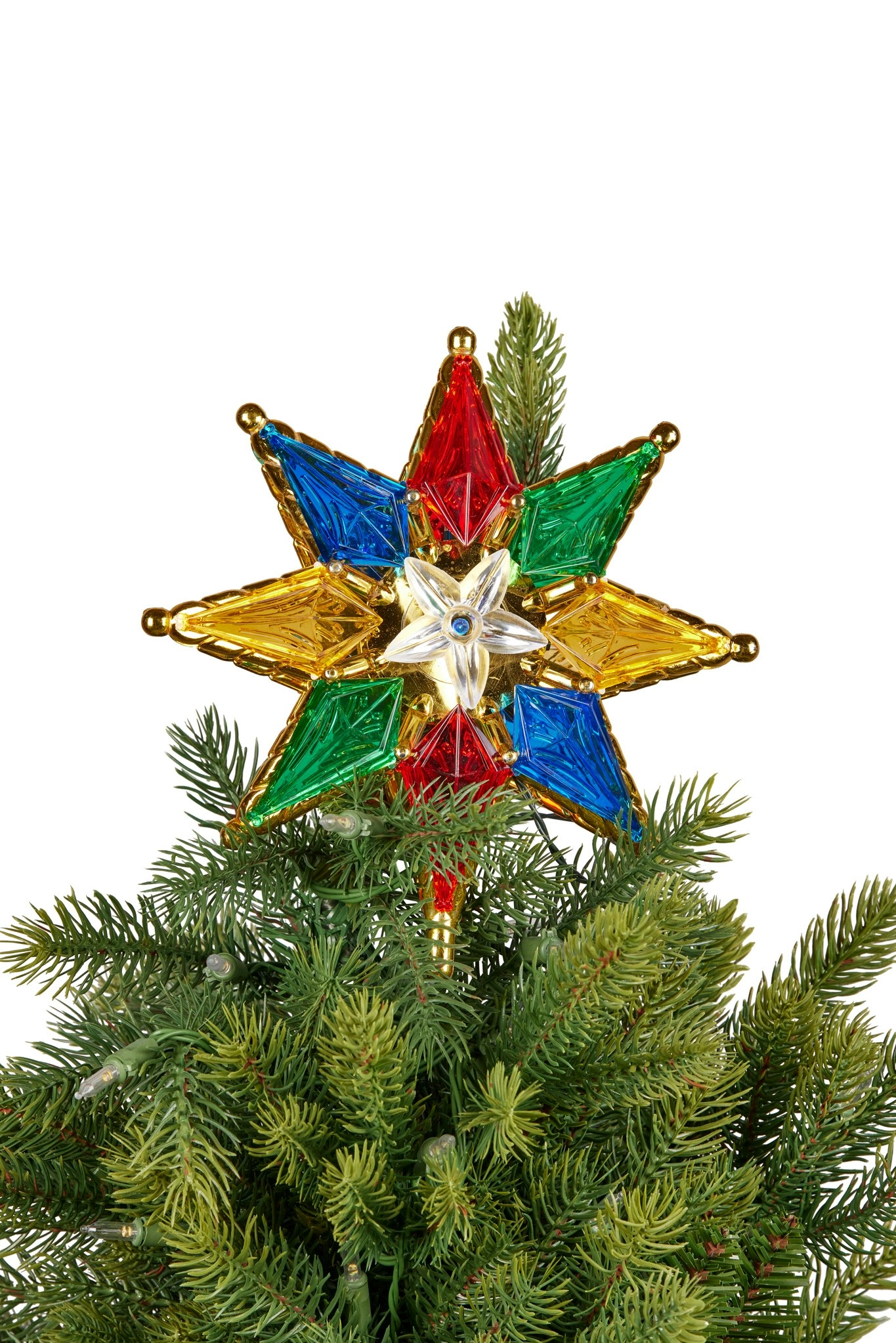 Christmas Tree Topper with Lights - Rich Multicolour Star