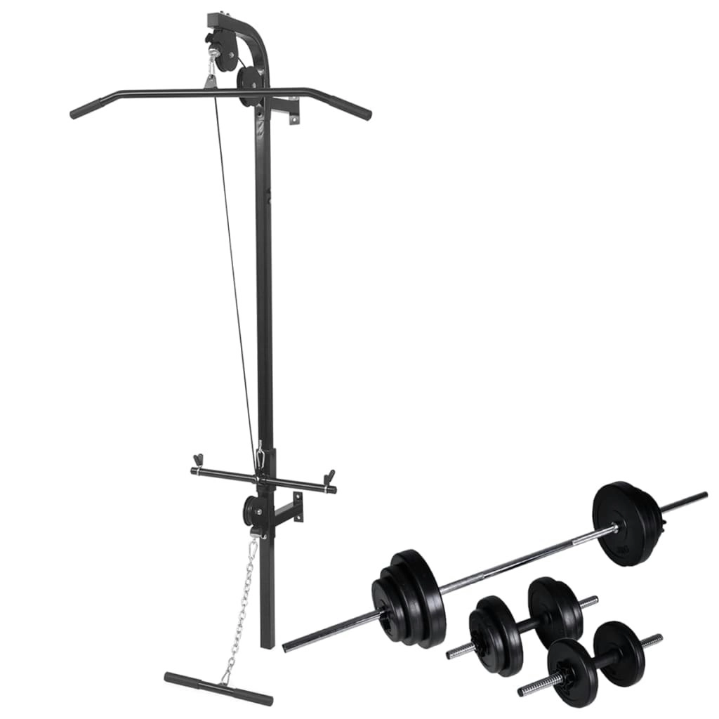 Wall-mounted Power Tower with Barbell and Dumbbell Set 30.5 kg 275358