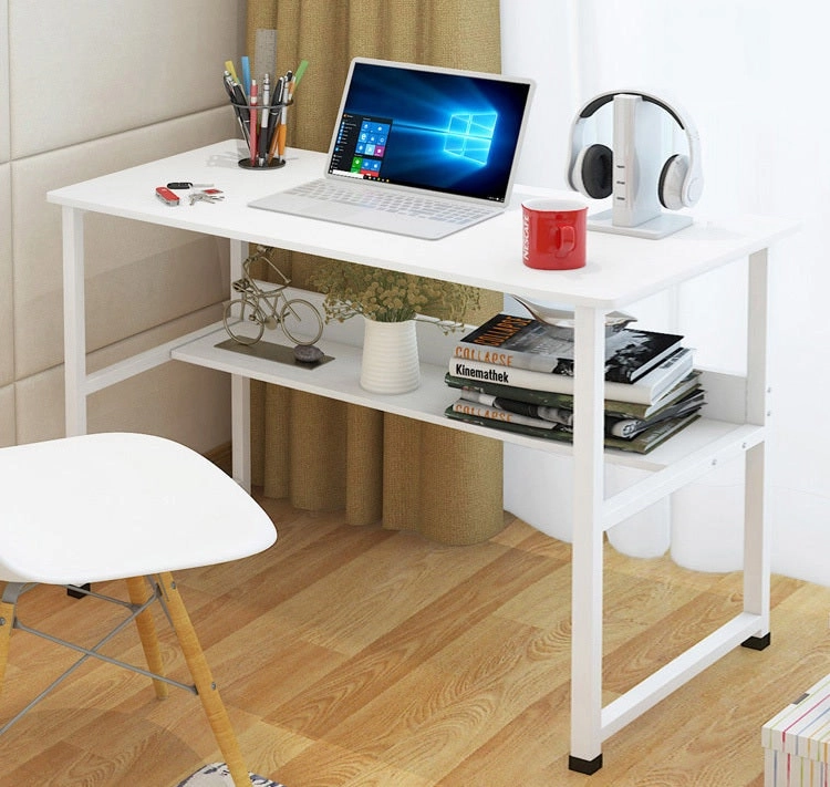 Studio Wood & Metal Computer Desk with Shelf (White)