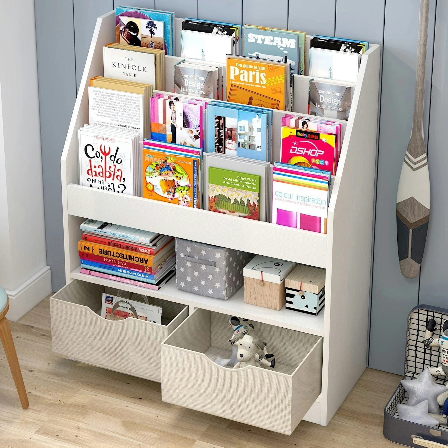 Clover Bookcase Storage Shelf Magazine Rack with Drawers