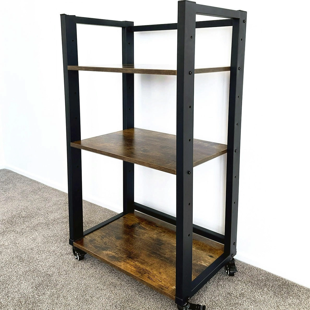 Fortis Heavy Duty Rustic Wood and Steel Multipurpose Utility Trolley Storage Shelf Organizer