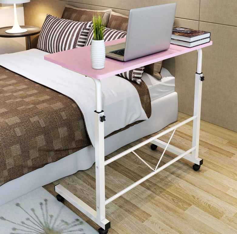 Adjustable Portable Sofa Bed Side Table Laptop Desk with Wheels (Pink)