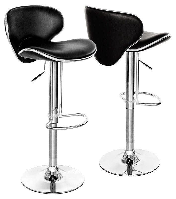 2 x Resort Designer PU Leather Bar Stools (Black - Set of 2)