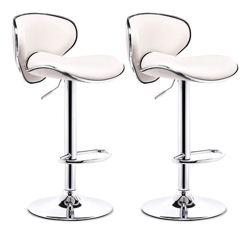 2 x Resort Designer PU Leather Bar Stools (White - Set of 2)