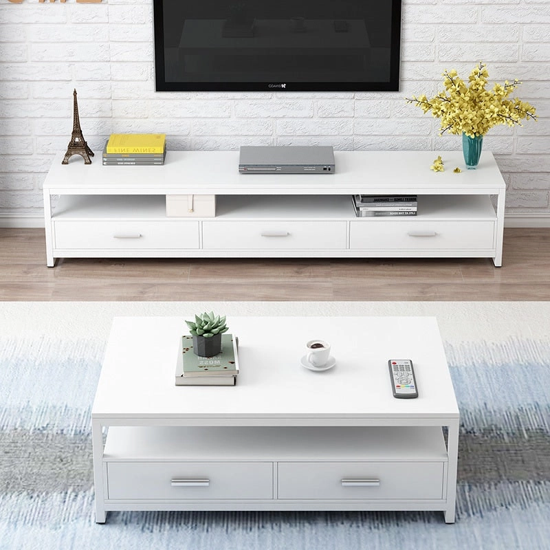 2-Piece Set Athena Coffee Table & TV Cabinet with Drawers (White)