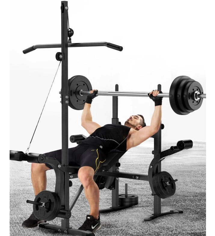 Multi-Station Weight Bench Press Pull Down Home Gym