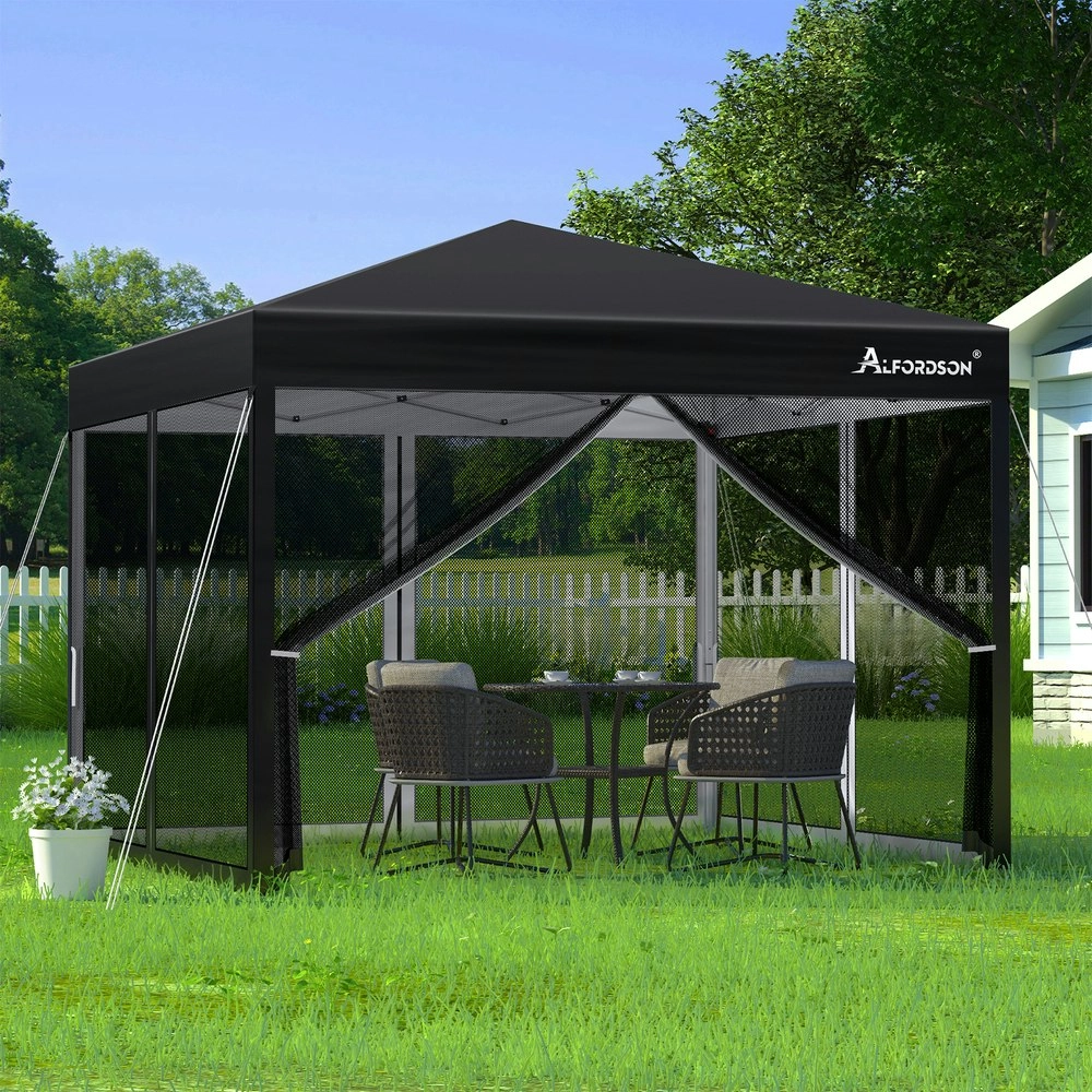 Alfordson Gazebo Pop Up Marquee 3x3 Outdoor Tent Party Camping Mesh Wall Black