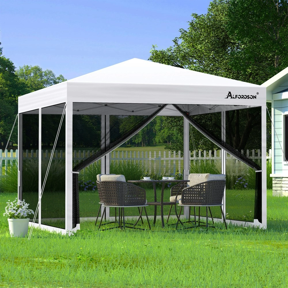 Alfordson Gazebo Pop Up Marquee 3x3 Outdoor Tent Party Camping Mesh Wall White