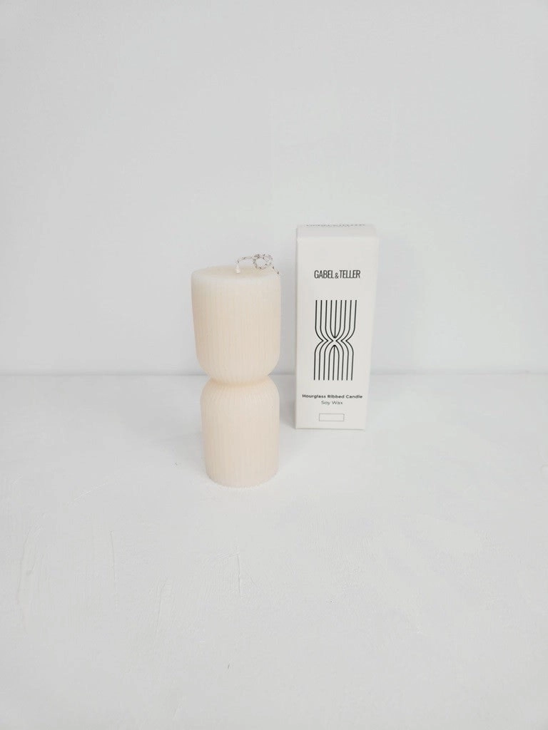 Gabel & Teller Hourglass Ribbed Candle 14x5cm - Ivory White