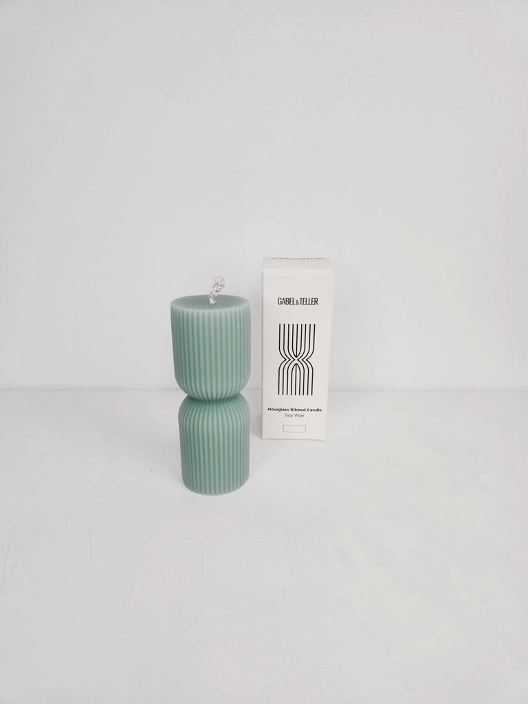 Gabel & Teller Hourglass Ribbed Candle 14x5cm - Sage Green