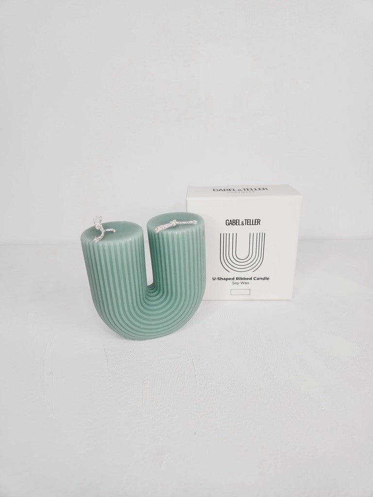 Gabel & Teller U - Shaped Ribbed Candle 9.5x9.5cm - Sage Green