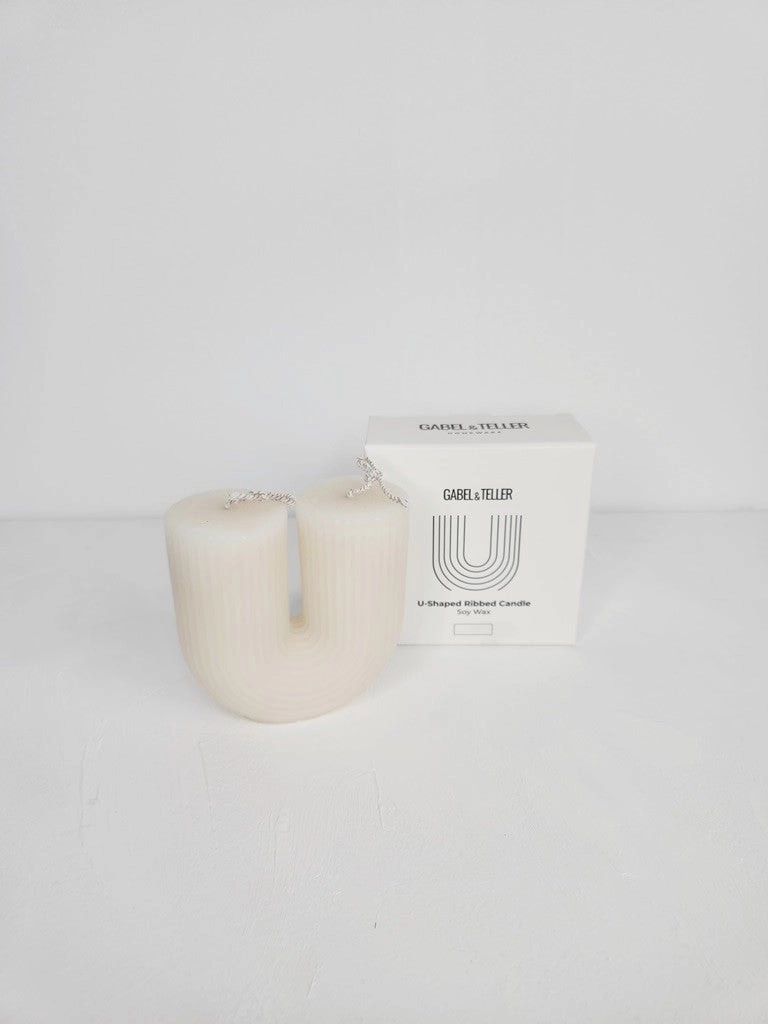 Gabel & Teller U - Shaped Ribbed Candle 9.5x9.5cm - Ivory White