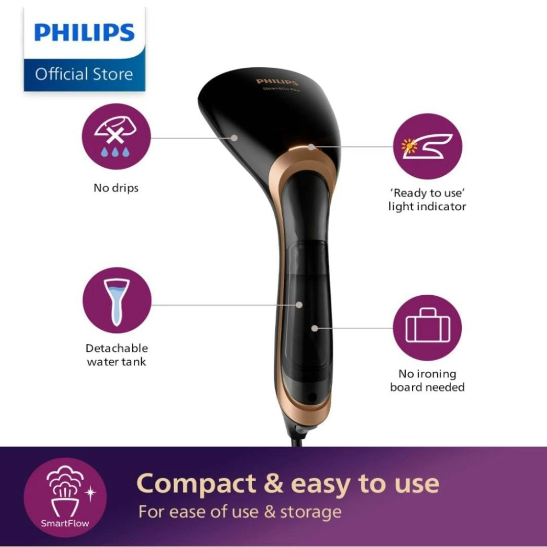 Philips Handheld Garment Steamer, Horizontal & Vertical Steaming, 70ml Detachable Water Tank, - Refurbished