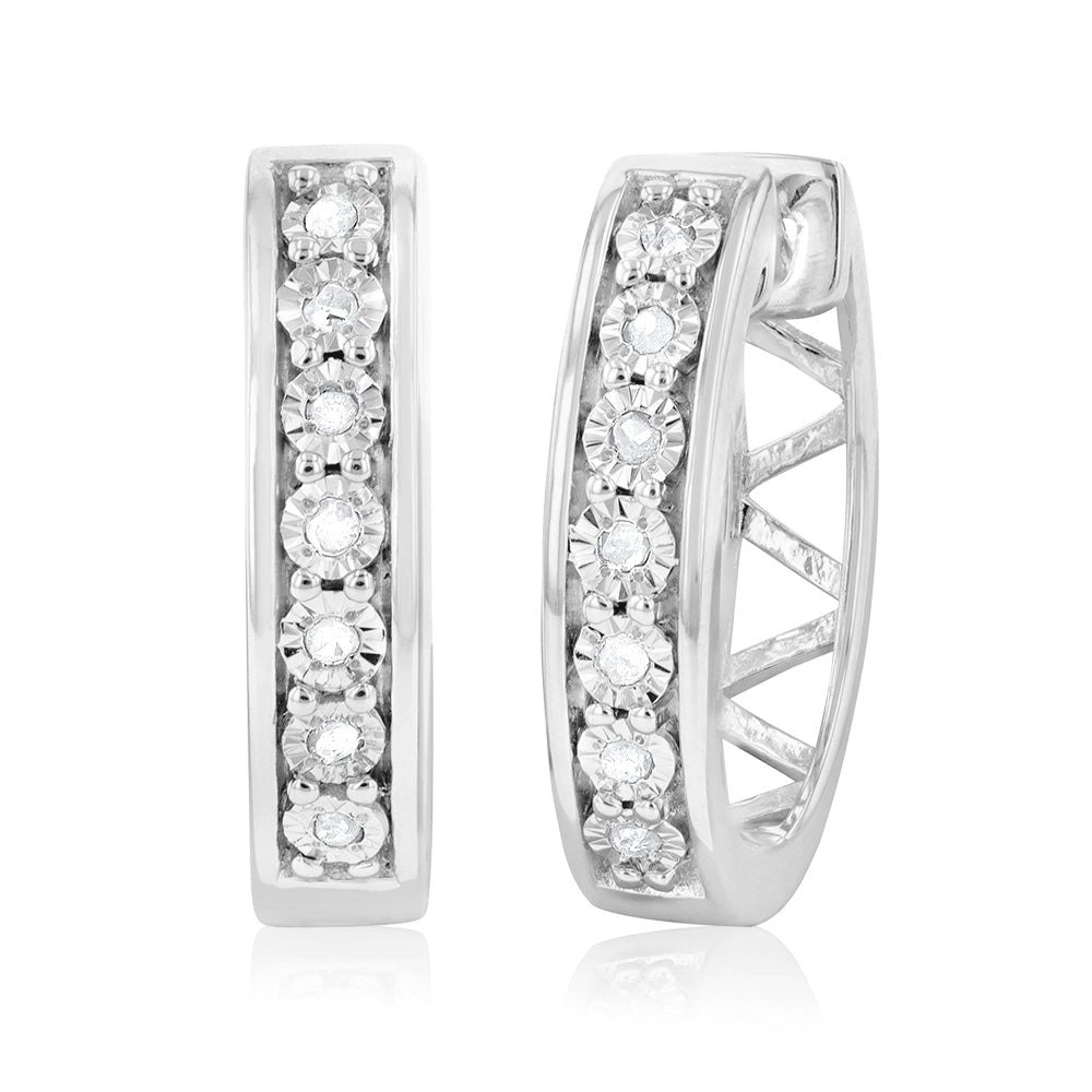 Sterling Silver Diamond Hoops Earrings