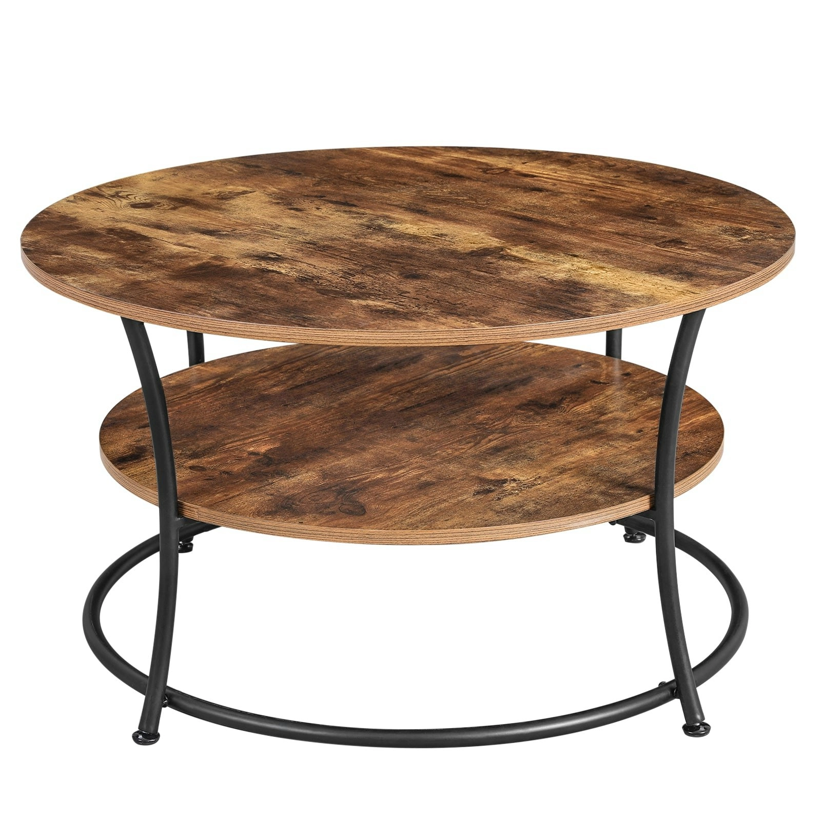 VASAGLE Coffee Table, Round Cocktail Table with Shelf, Tea Table, Easy Assembly, Metal, Industrial Design, Rustic Brown LCT80BX