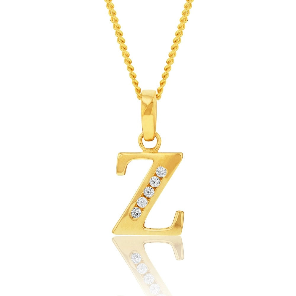 9ct Yellow Gold Initial Z Zirconia Pendant