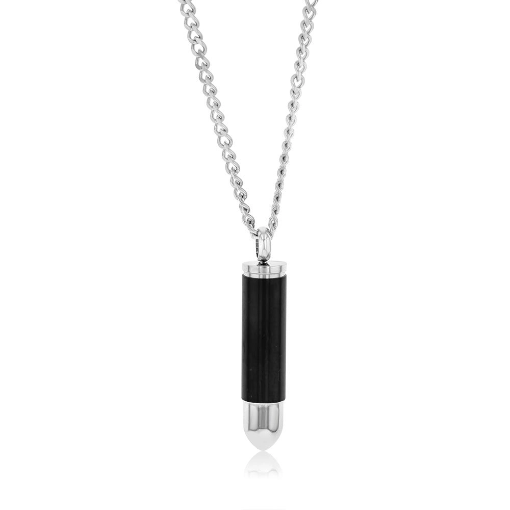 Stainless Steel Black Bullet Pendant On 60cm Chain