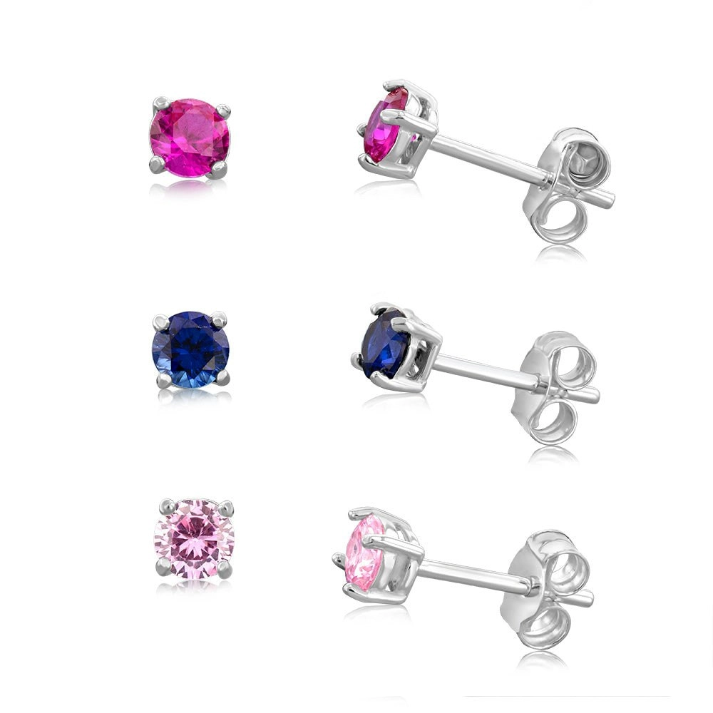 Sterling Silver Pink Sapphire And Ruby 4mm Stone Stud Earrings