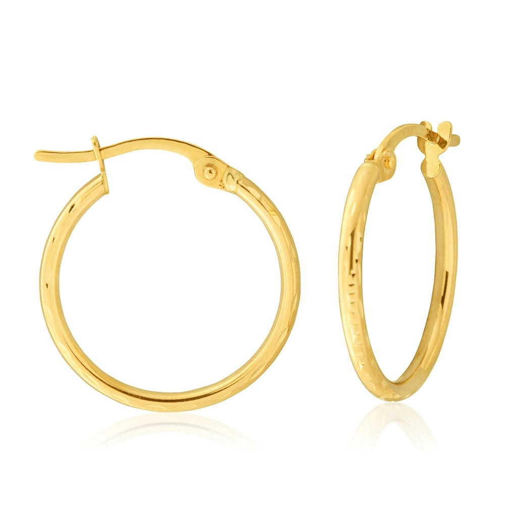 9ct Yellow Gold  Diamond Cut  Hoop Earrings