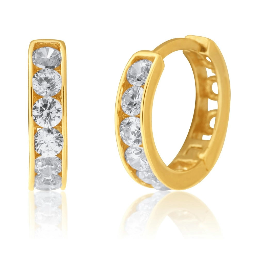 9ct Yellow Gold White Zirconia 10mm Huggies