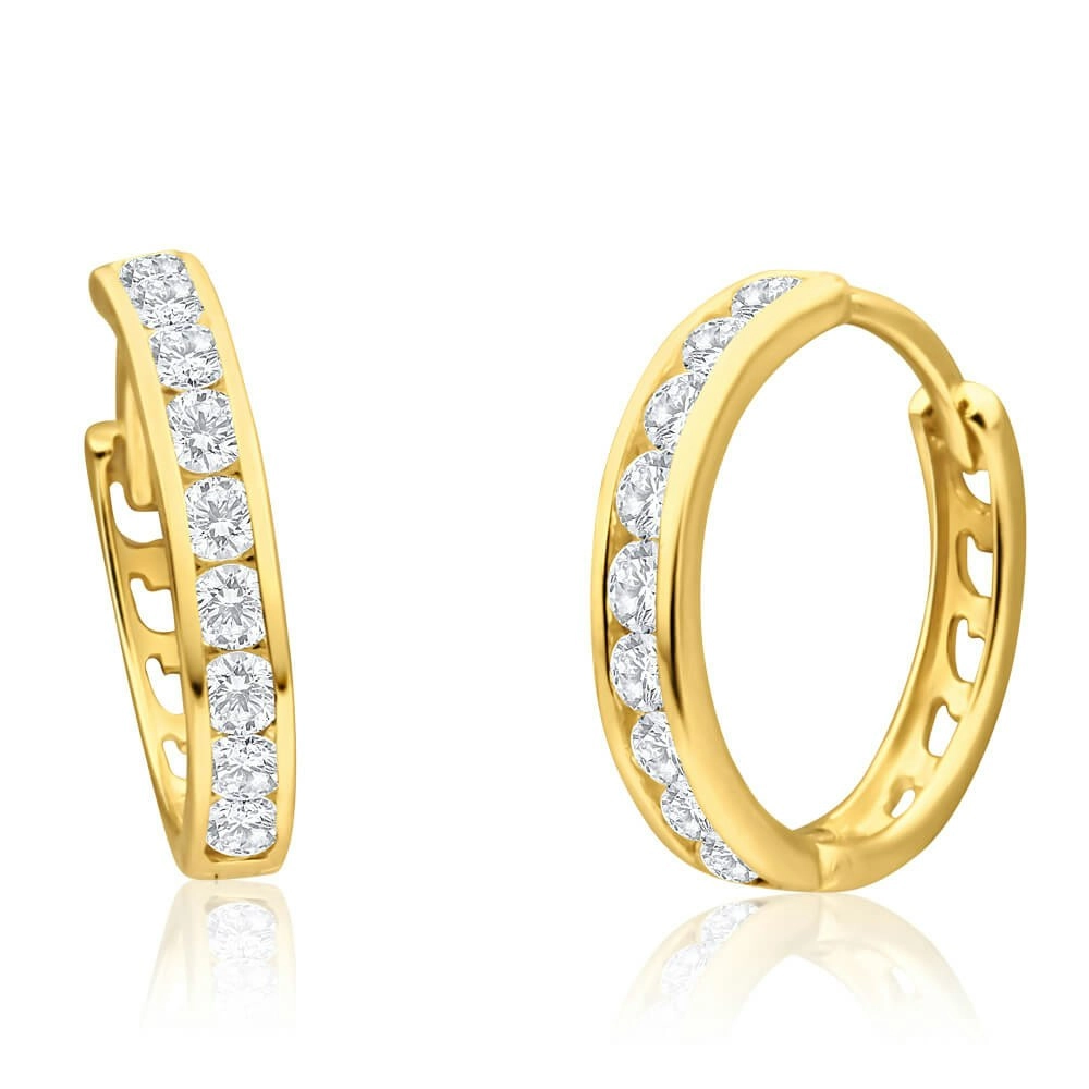 9ct Radiant Yellow Gold Cubic Zirconia Hoop Earrings