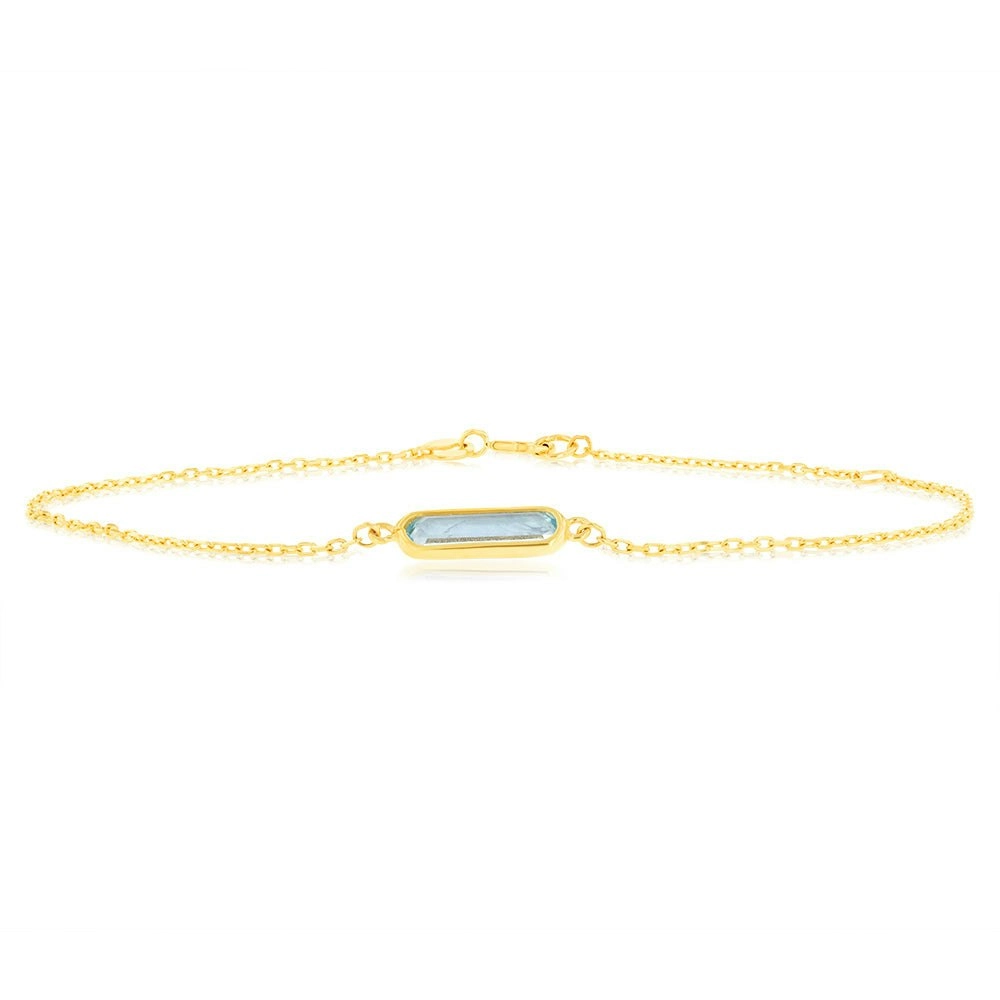 9ct Yellow Gold Natural Blue  Topaz 19cm Bracelet