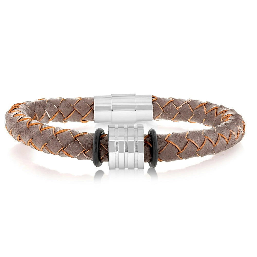 Forte Stainless-Steel Leather 21cm Bracelet