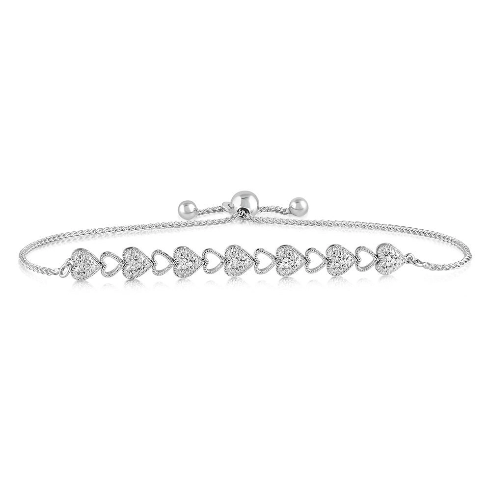 Sterling Silver 1/10 Carat Diamond Heart Slider Bracelet