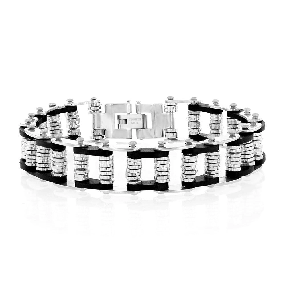 Stainless Steel Black And Silver Fancy 20.3cm Bracelet