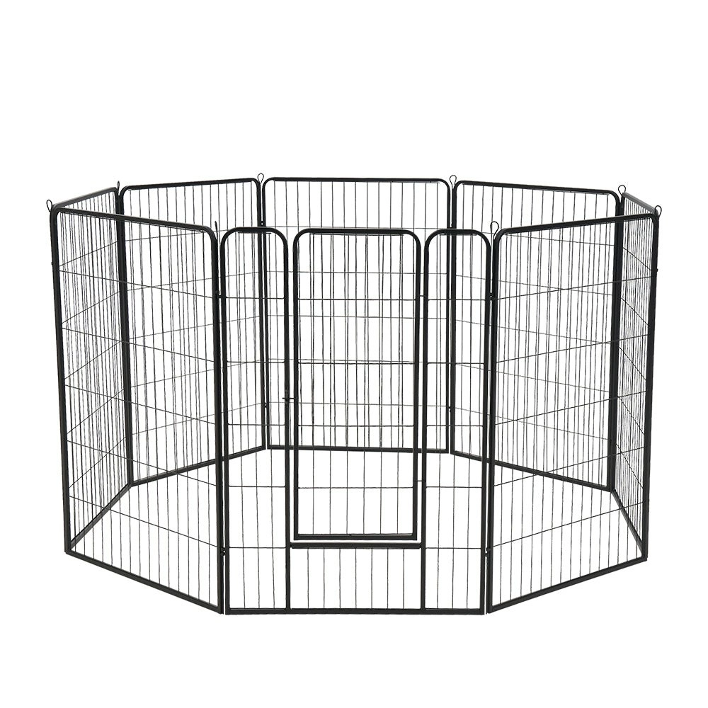 Petzly Dog Playpen Puppy Exercise Cage Pet Cage Enclosure 8 Panel 80x120CM Black