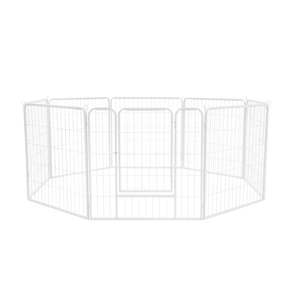 Petzly Dog Playpen Puppy Exercise Cage Pet Cage Enclosure 8 Panel 80x80CM White