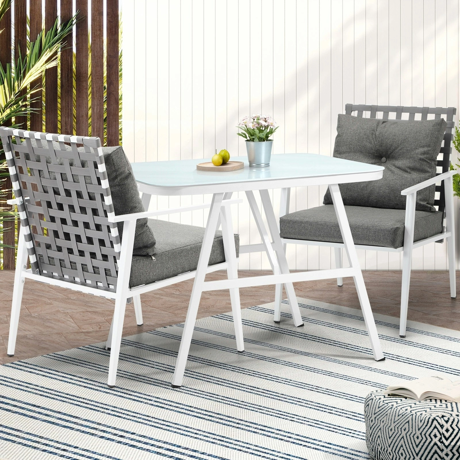 Livsip Outdoor Dining Set Rattan Chair Marble-style Table Garden Patio Furniture