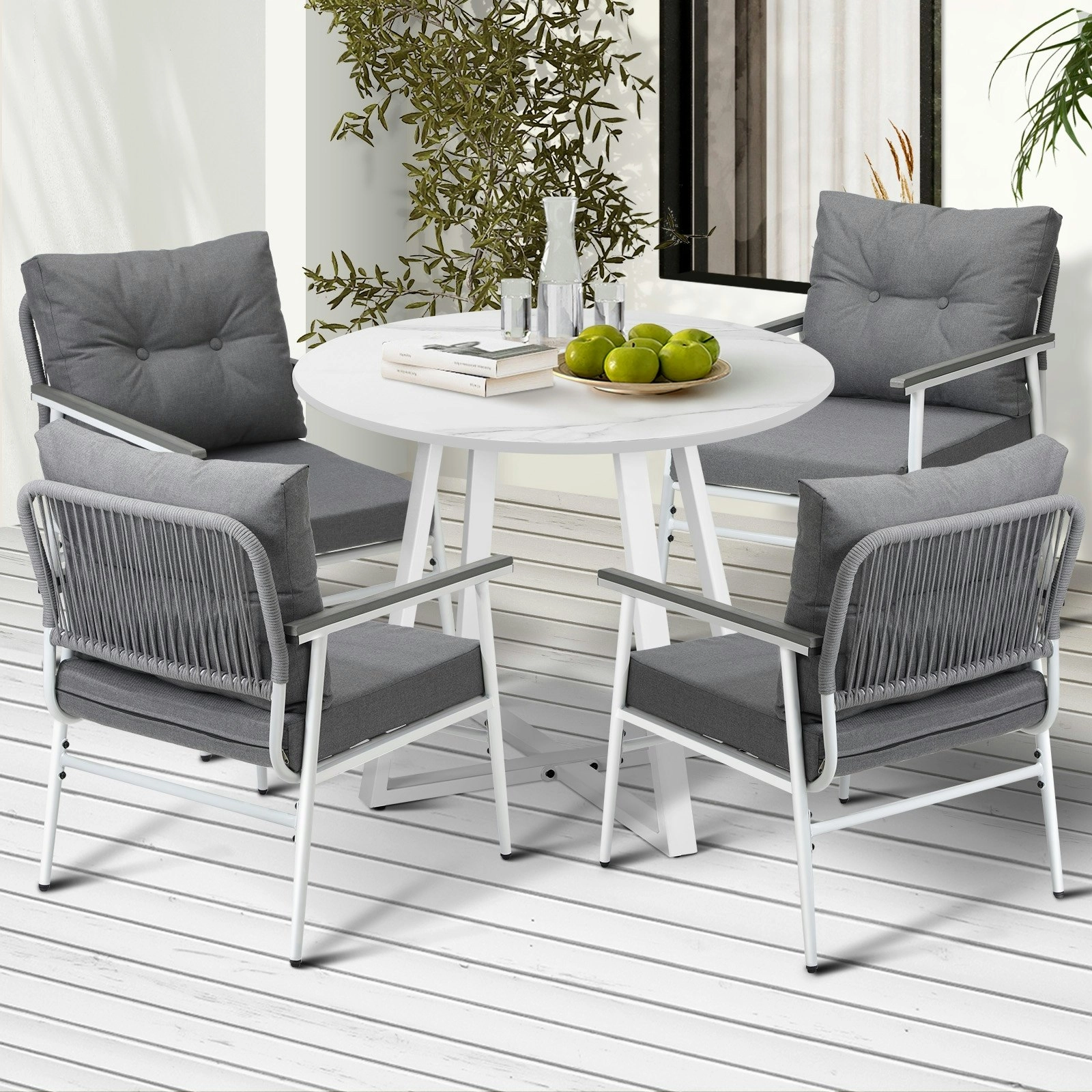 Livsip Outdoor Dining Setting Patio Furniture Set 4 Seater Round Table Chair