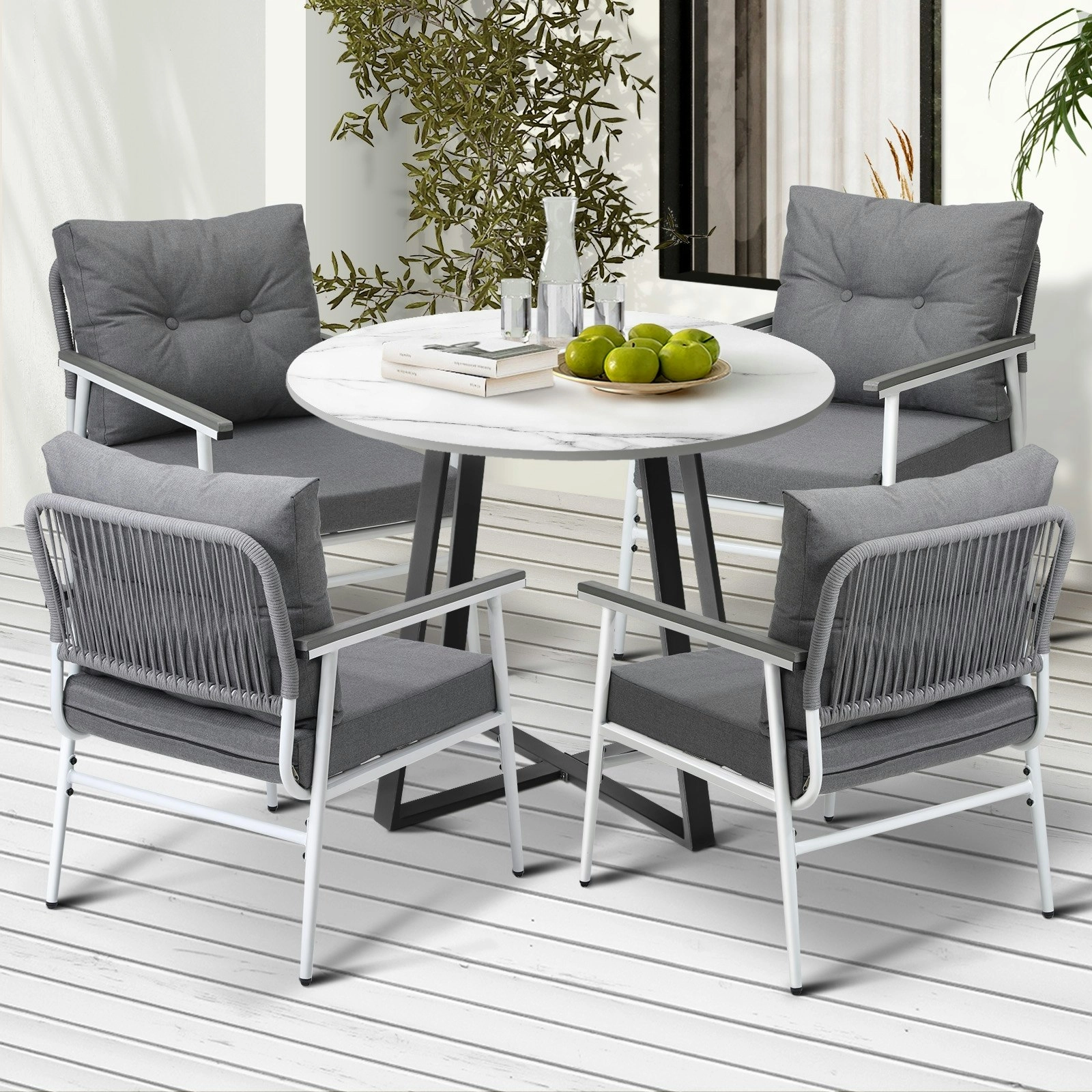 Livsip Outdoor Dining Set Patio Furniture 4 Seater Marble Table