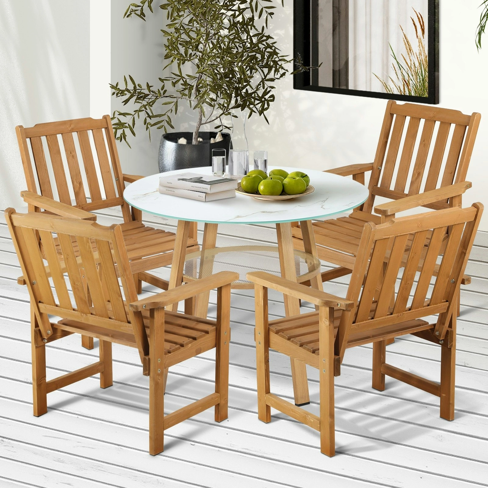 Livsip 5PC Outdoor Furniture Dining Setting Patio Set Solid Wood Chair and Table