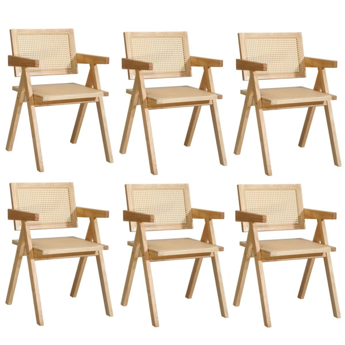 Oikiture 6x Dining Chairs Rattan Chair Wooden Accent Chair Natural