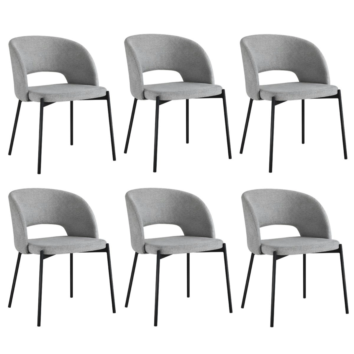 Oikiture 6pcs Armchair Dining Chair Accent Chairs Tub Armchairs Fabric Grey&Black