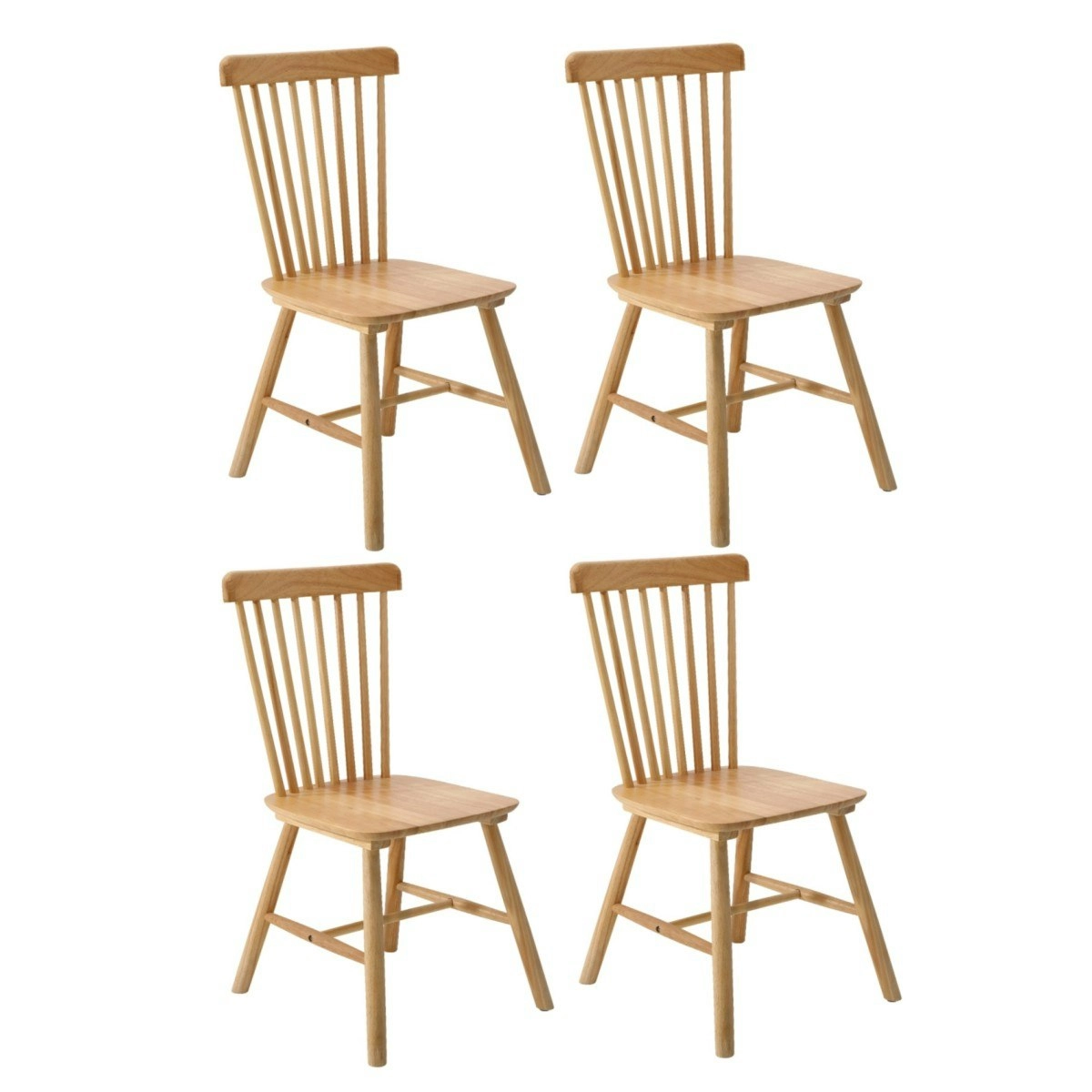 Oikiture 4x Dining Chairs Minimalist Vertical Back Chair Wooden Home Rubber Wood