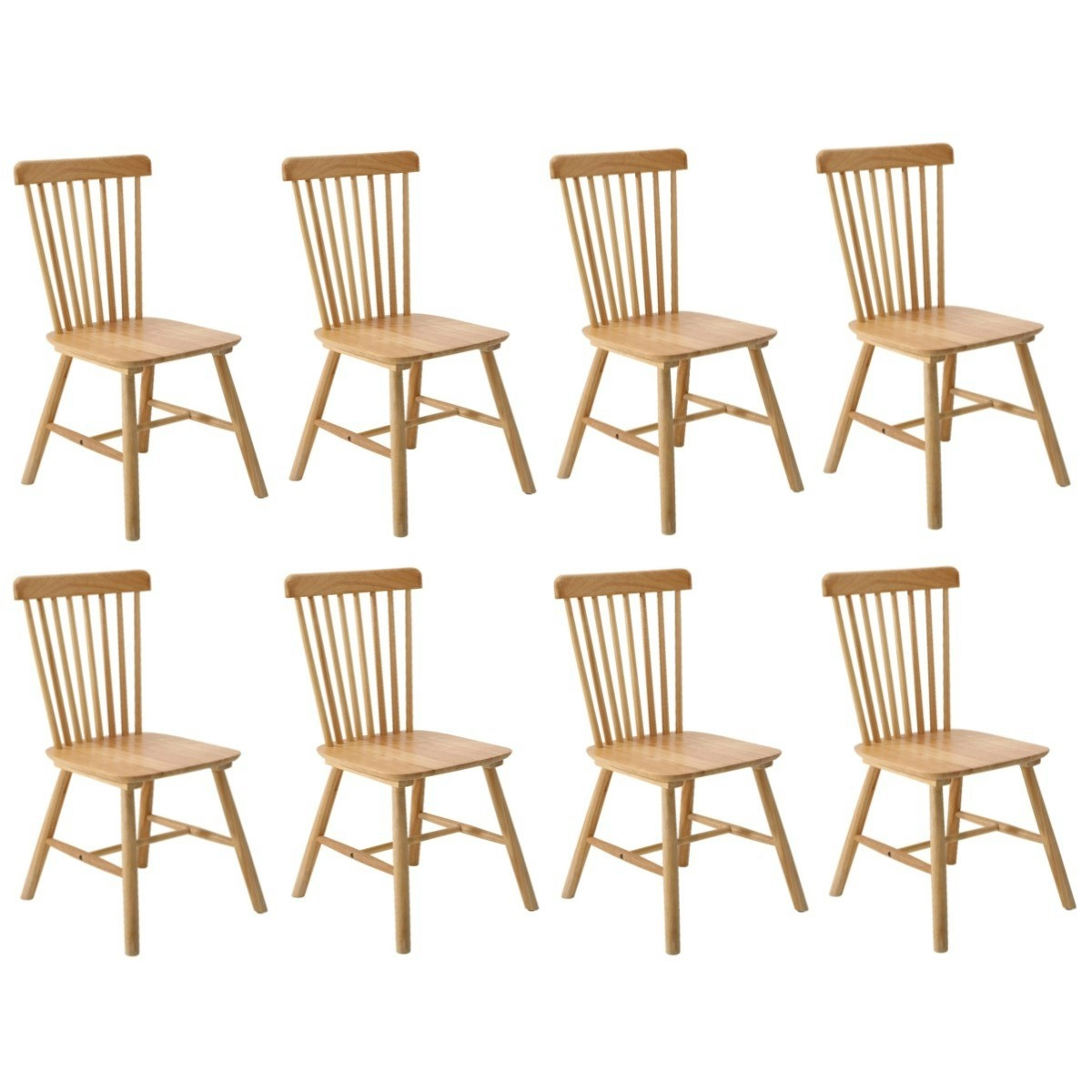 Oikiture 8x Dining Chairs Minimalist Vertical Back Chair Wooden Home Rubber Wood