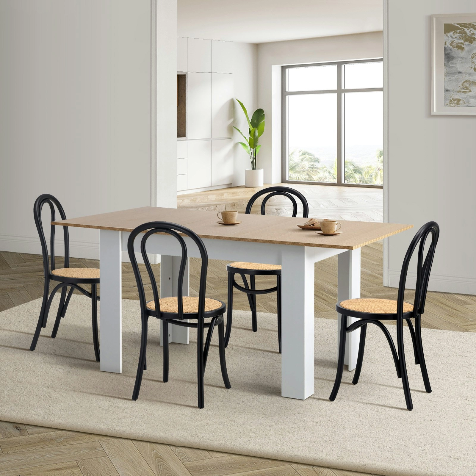 Oikiture 5PCS Dining sets 160cm Extendable Table with Crossback Chairs Black