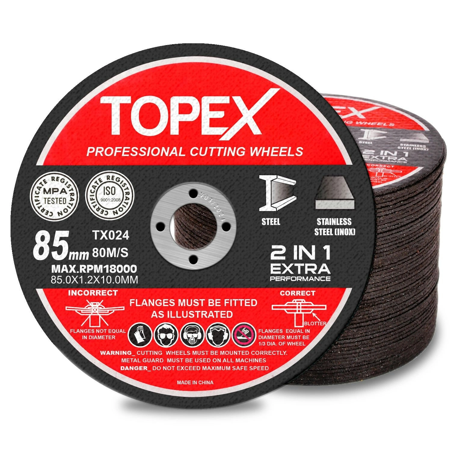 Topex 50-Piece 85mm Professional Cutting Wheels Discs 2 in 1 Steel Inox Ultra Thin