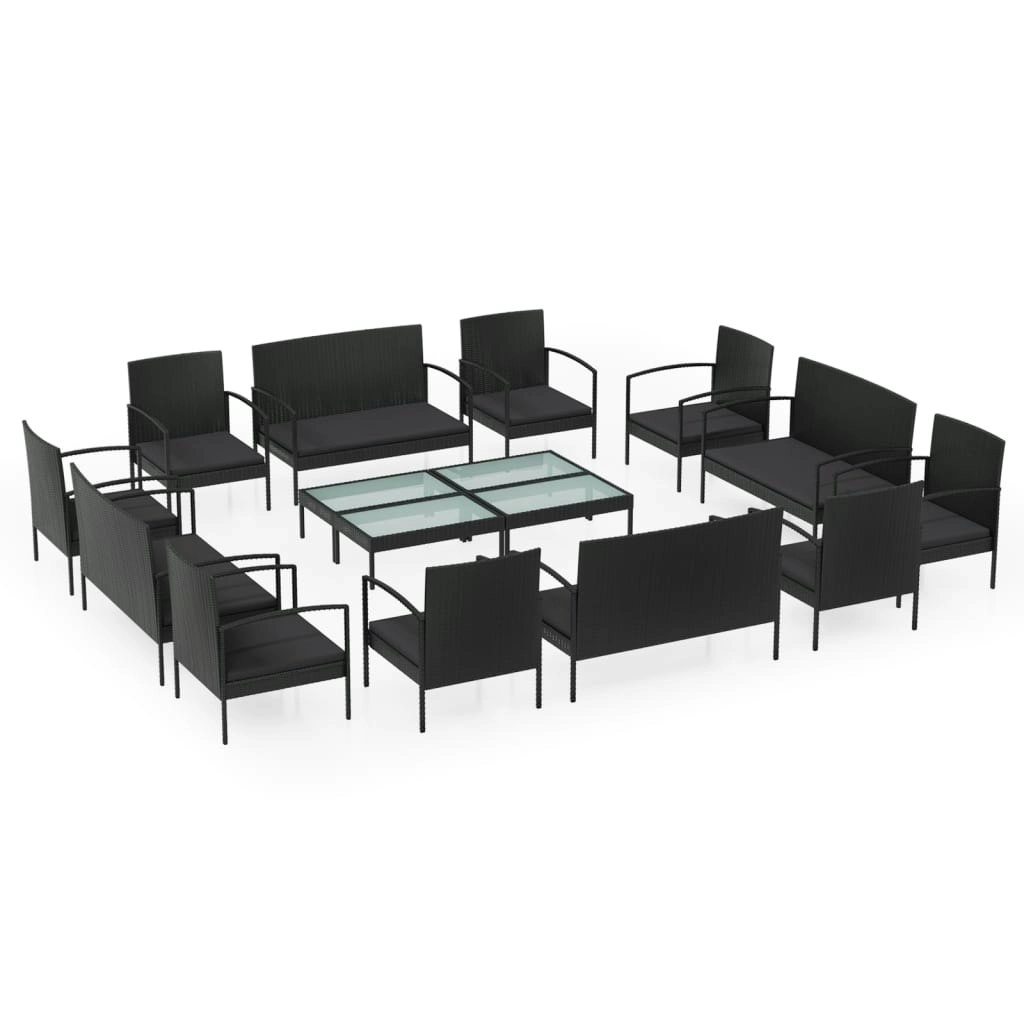 16 Piece Garden Lounge Set with Cushions Poly Rattan Black 3095962