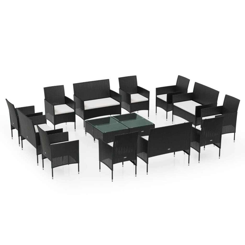 16 Piece Garden Lounge Set with Cushions Poly Rattan Black 3095956