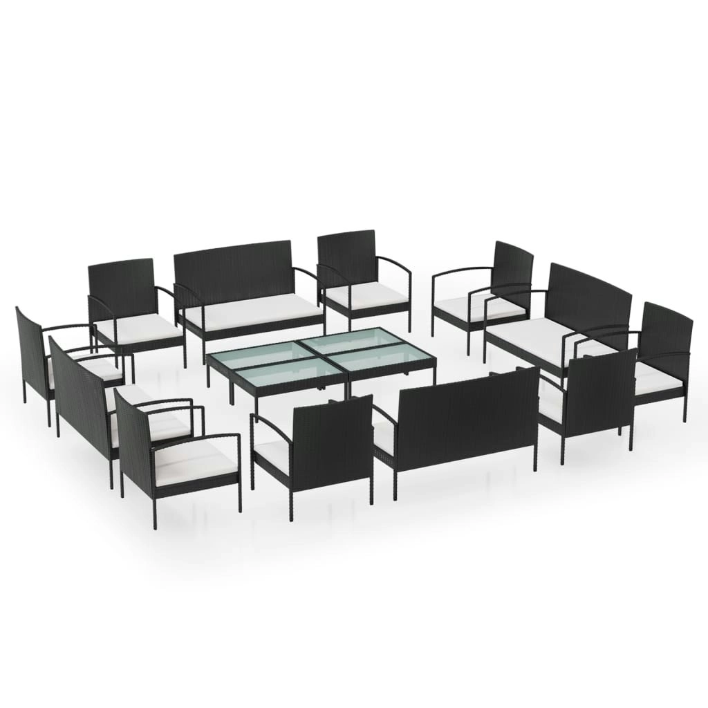 16 Piece Garden Lounge Set with Cushions Poly Rattan Black 3095964