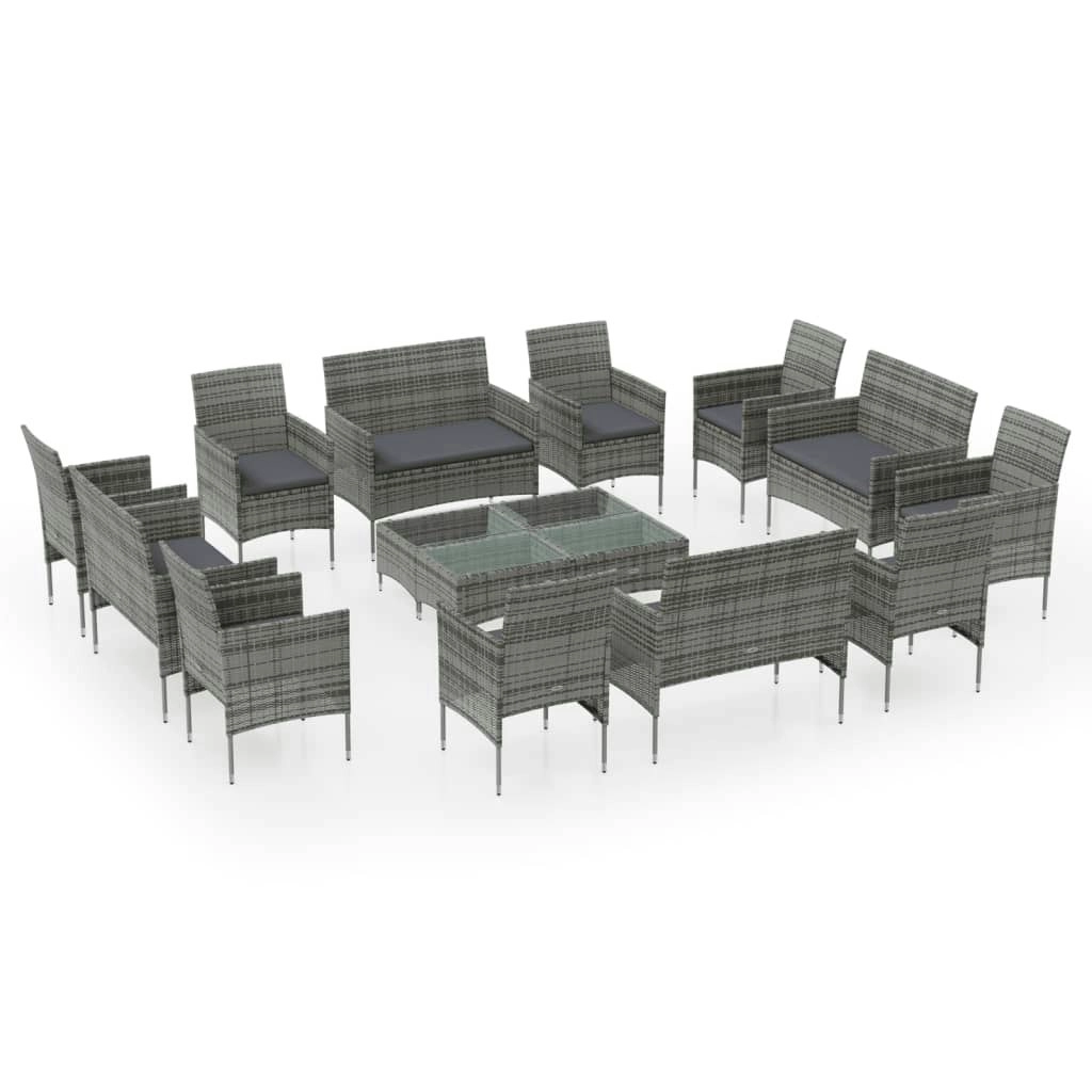 16 Piece Garden Lounge Set with Cushions Poly Rattan Grey 3095960