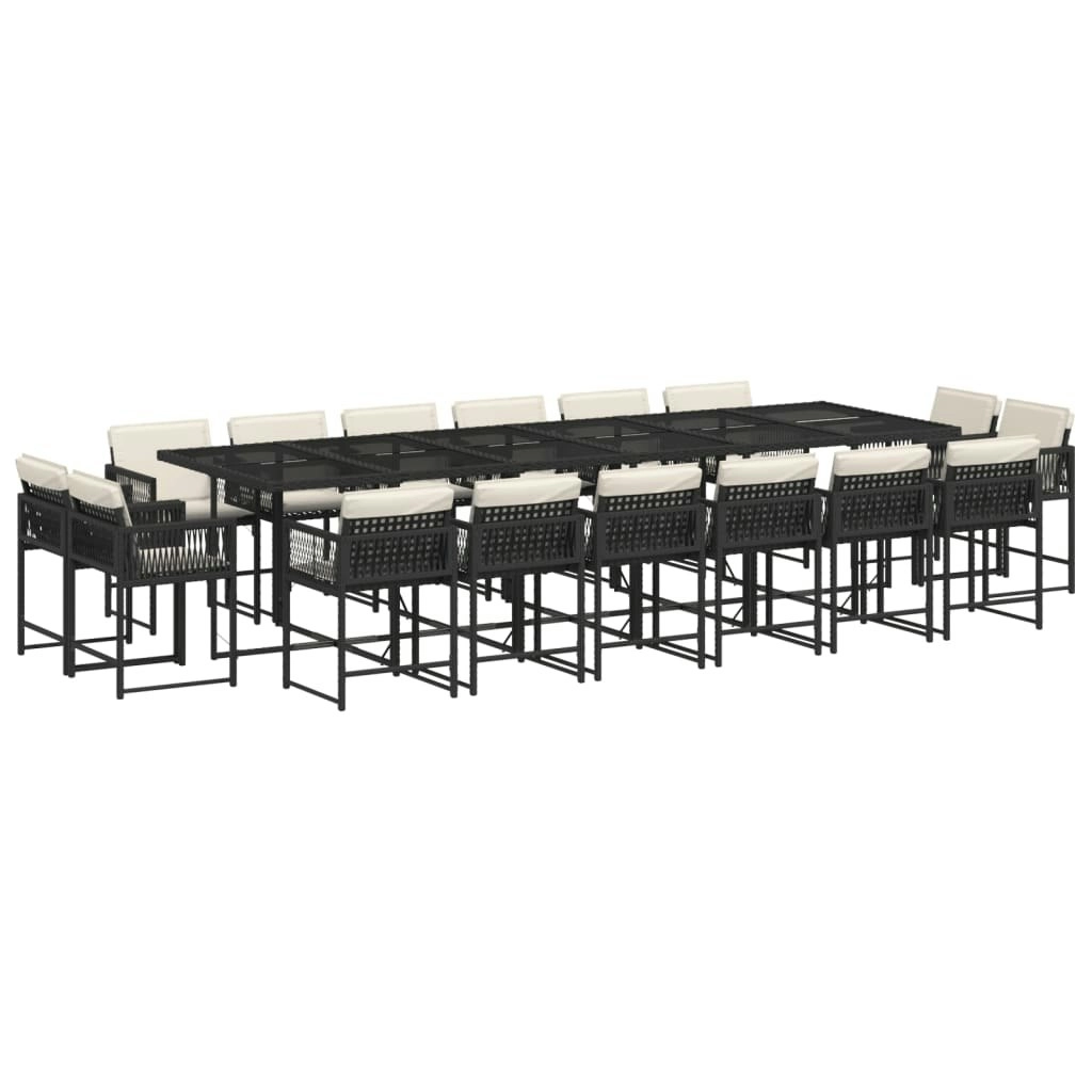 17 Piece Garden Dining Set with Cushions Black Poly Rattan 3211602